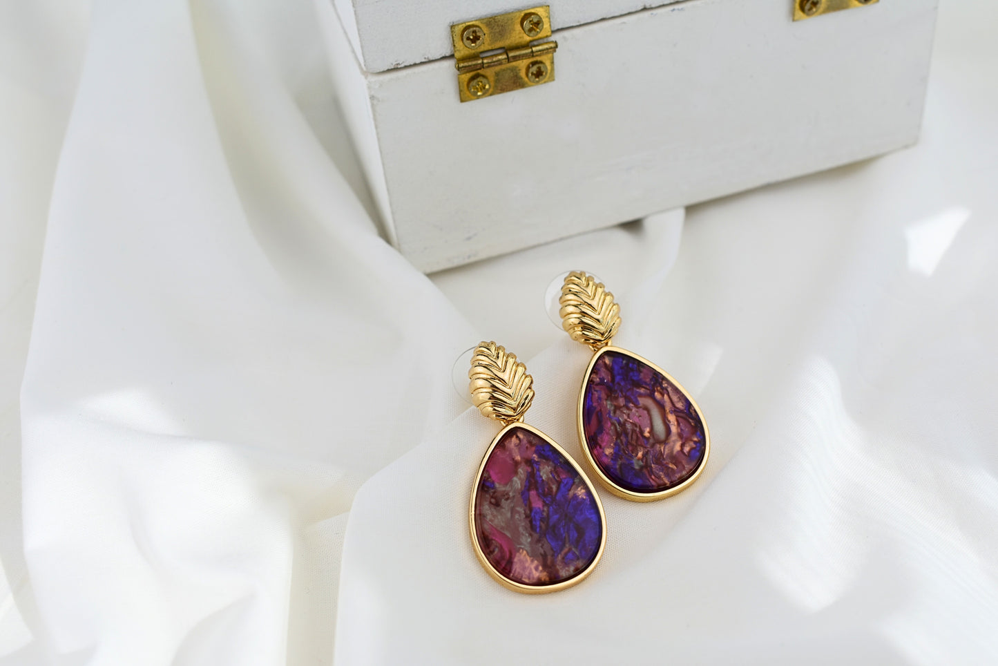 Leaf Earrings with Purple Mother of Pearl