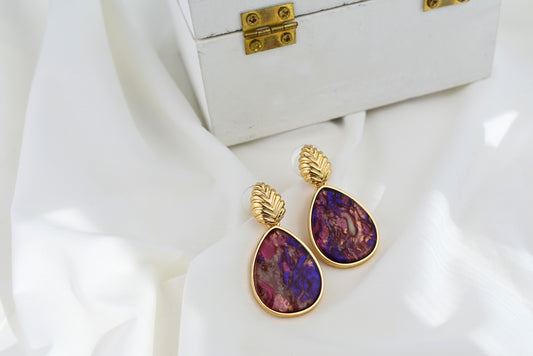 Pendientes Hoja con Nácar Morado