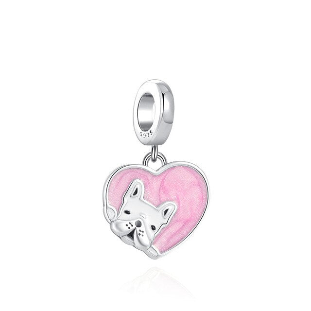 Bull Dog Heart Pendant Charm